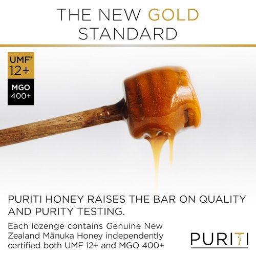 PURITI Premium Manuka Honey Lozenges - High Potency Sugar-Free Cough Soothers | UMF Certified MGO 400+ (16 Pack)