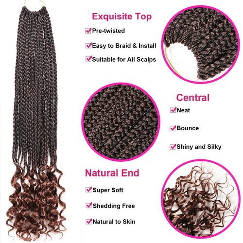 URNice 7 Packs 24 Inch Crochet Box Braids Hair with Curly Ends Prelooped Bohemian Goddess Box Braids Crochet Hair Braiding Hair Crochet Braids Hair for Black Women (24 Inch 7 Pack, T30 )