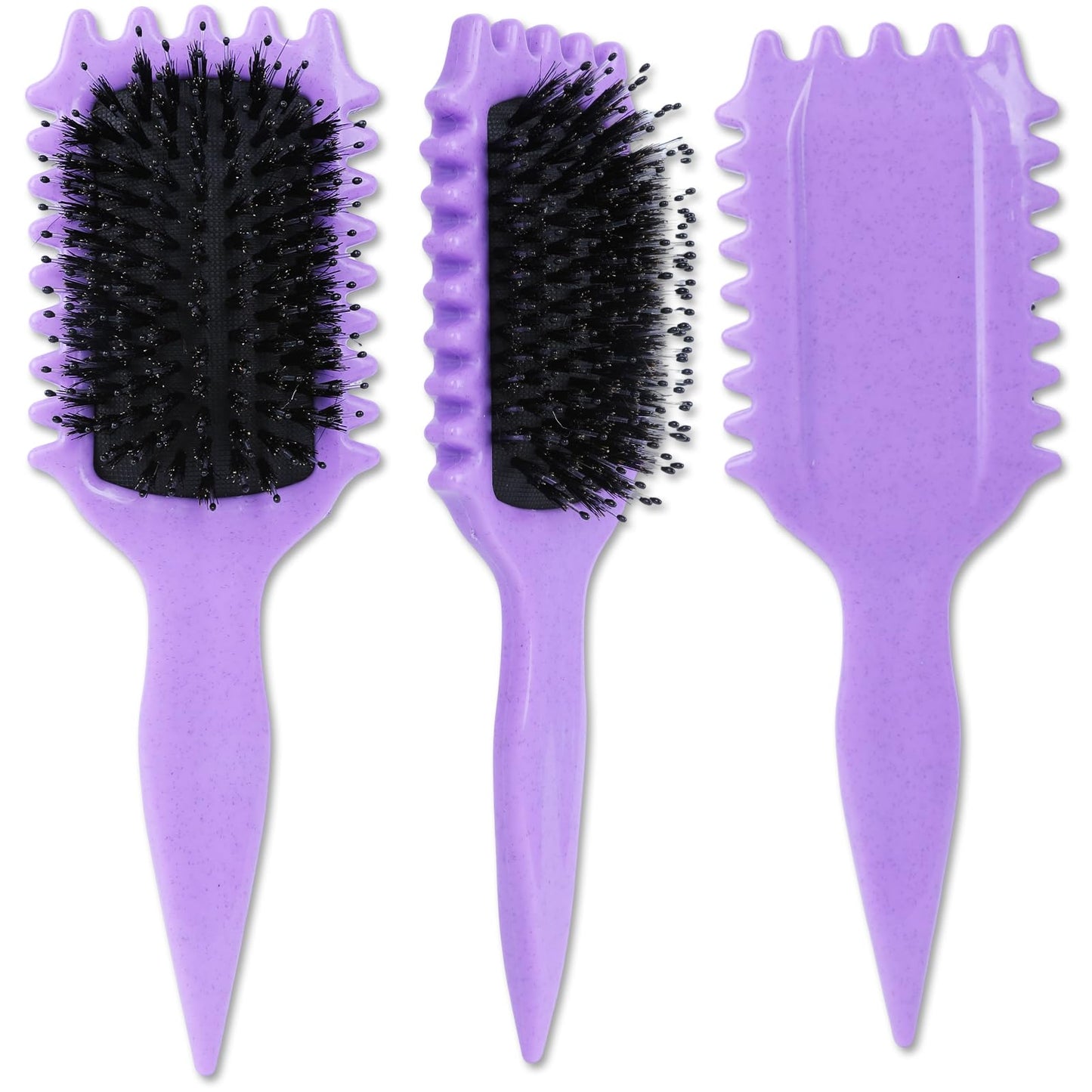 Cosgosr Curl Defining Brush for Curly Hair - Curved Vented Boar Bristle Styling Brush for Women and Men (2Purple)