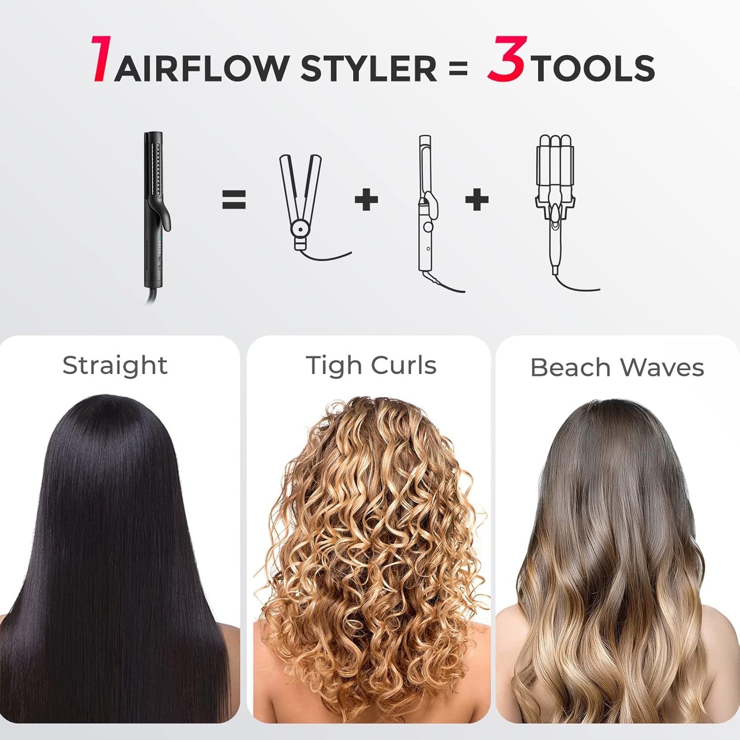 TYMO Airflow Curling Iron - 2 in 1 Flat Iron & Curler with Anti-Scald Technology, 1.25 Inch, Black