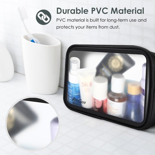 ProCase Travel Toiletry Bag - TSA Approved Matte Clear Organizer for Airport Carry-On - Black
