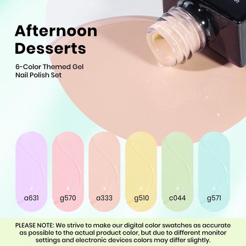 Beetles Pastel Gel Polish Set - Afternoon Desserts Collection, 6 Colors Pastel Purple Yellow Blue Pink Trendy Colors Uv LED Lamp Salon DIY at Home Nails Gifts for Women Easter Nails