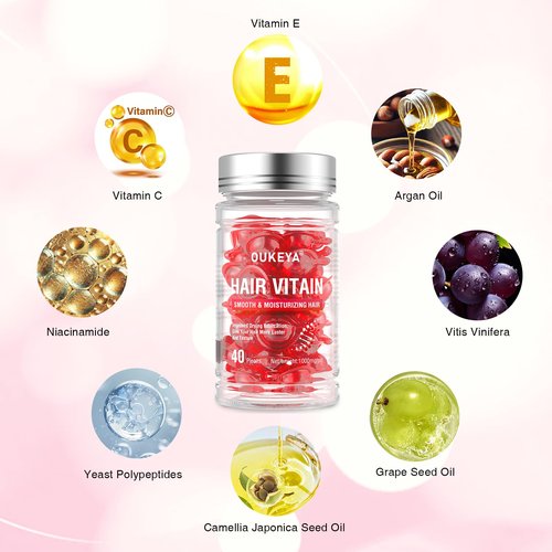 OUKEYA Hair Vitamins Hair Treatment Serum - no Rinse with Argan Macadamia & Avocado Oils - Vitamins A, C, E, Pro B5 - Hair Serum Capsule for Frizzy and Damaged - Hair Conditioner for Women & Men