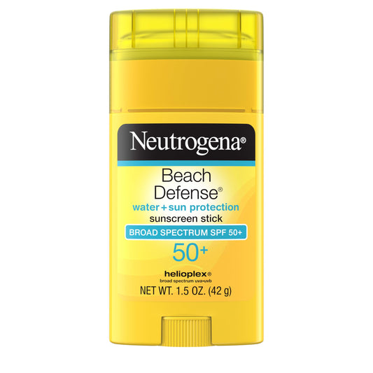 Neutrogena Beach Defense Water-Resistant SPF 50+ Sunscreen Stick, Broad Spectrum UVA/UVB Protection, PABA- & Oxybenzone-Free Face & Body Sunscreen Stick, Hands-Free Application, 1.5 oz