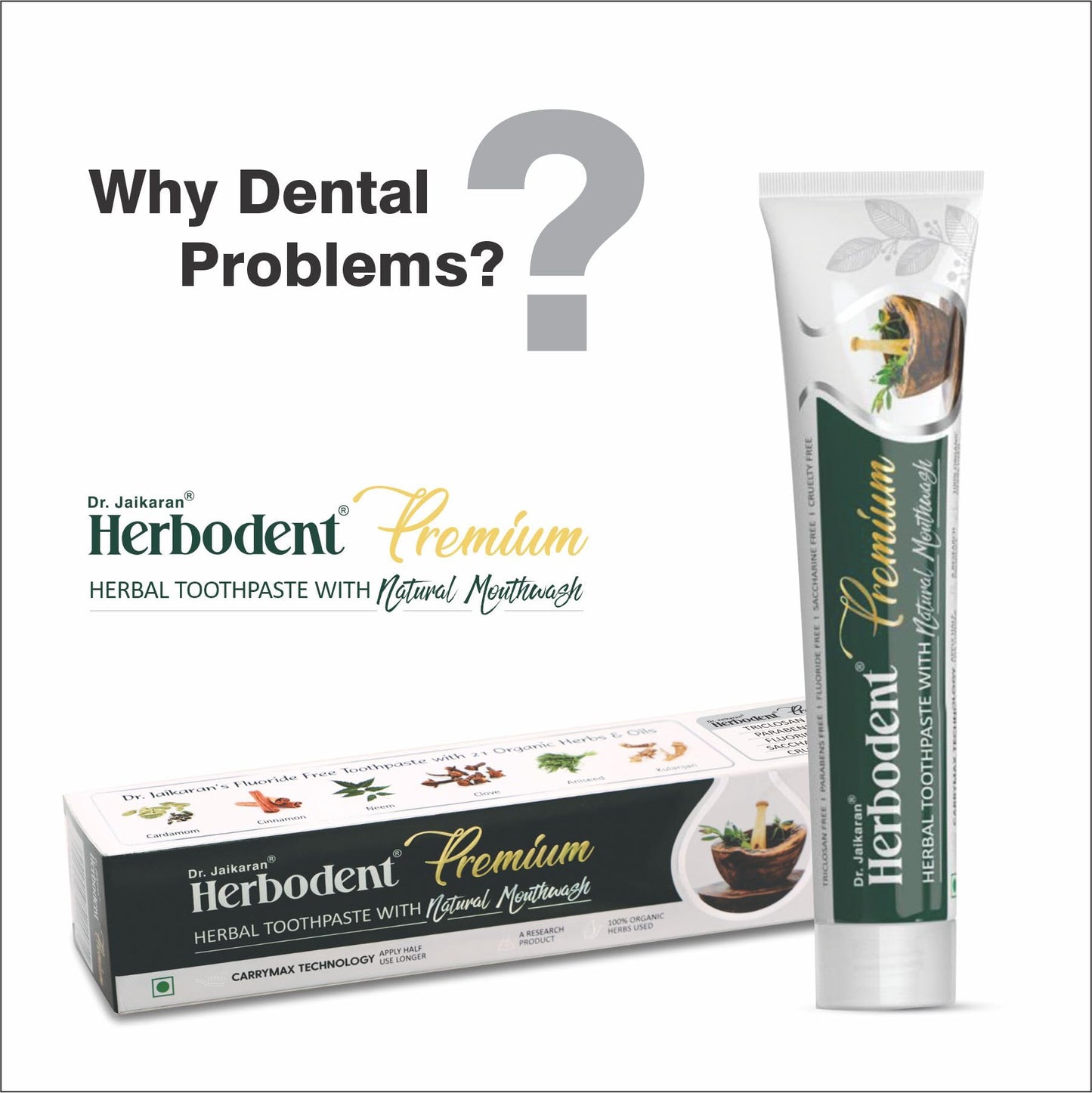 Herbodent® Premium Toothpaste - 21 Herbs for Strong Teeth & Healthy Gums - Neem, Clove, Cinnamon, Cardamom with Natural Mouthwash - No Paraben, No Fluoride, No Saccharin, No Triclosan (2, 5.82 Ounce)