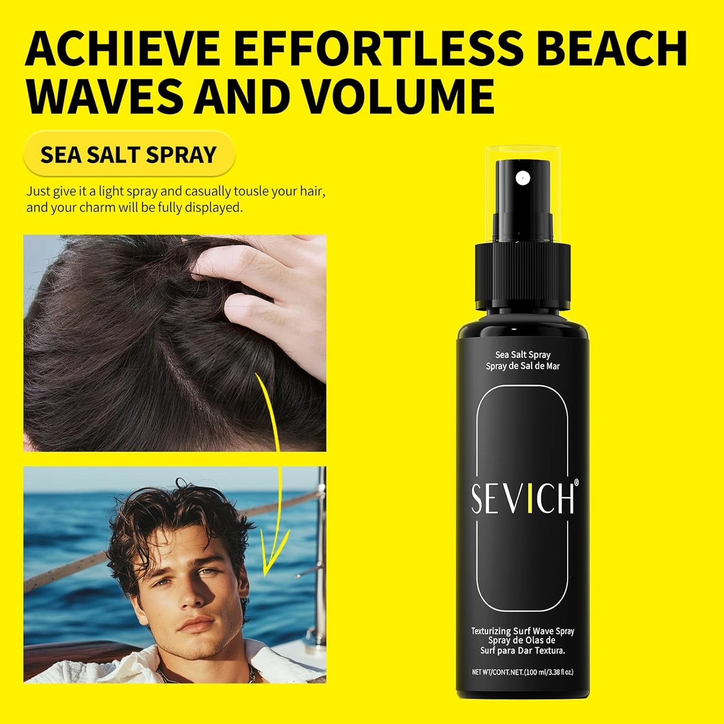 SEVICH Sea Salt Texturizing Spray - Strong Hold for Beach Waves & Volume | 100ml, Matte Finish for All Hair Types