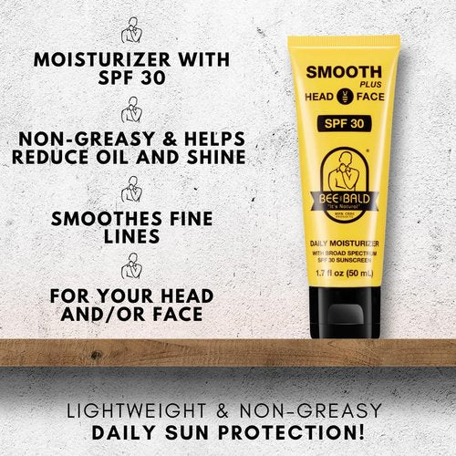 Bee Bald Smooth Plus Head & Face Moisturizer - SPF 30 Sunscreen Lotion for Hydration & Protection | 1.7 Fl Oz