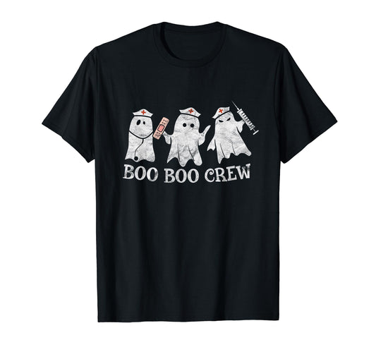 Vintage School ER RN ICU Halloween Ghost Boo Boo Crew Nurse T-Shirt