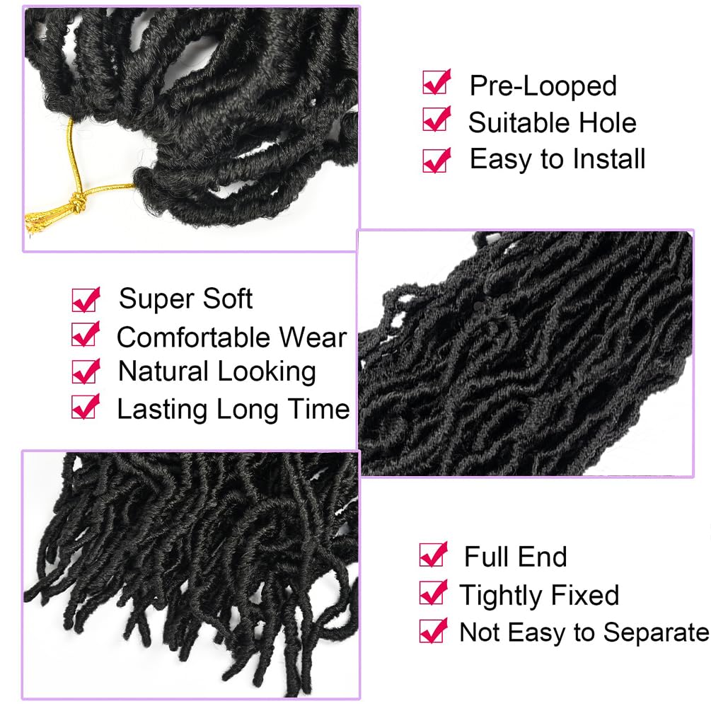 FAIRISE - 6 Packs Faux Locs Crochet Hair for Black Women - Long Soft Locs 30 inch 1B Natural Black - Synthetic Pre Looped Curly Wavy Goddess Locs Crochet Hair