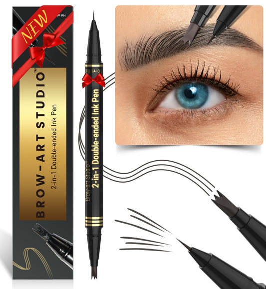 iMethod Microblading Eyebrow Pencil - Eyebrow Pen 2-in-1 Dual-Ended Brow Pencil with 3 Fork-Tip Applicator & Precise Brush-Tip Creates Natural-Looking Brows, Stay on All Day, Dark Grey