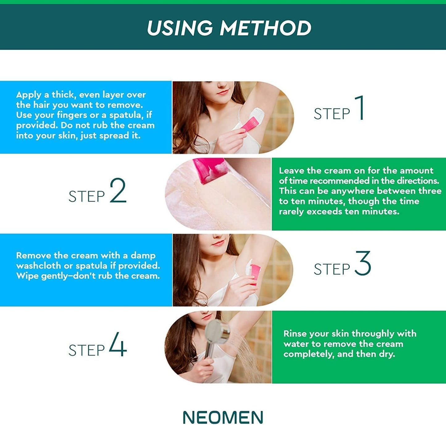 Neomen Hair Removal Cream for Men & Women : Painless Depilatory for Sensitive Skin & Intimate Areas, Moisturizing with Aloe Vera & Vitamin E, Safe for Face, Underarms, Bikini, Arms, Legs
