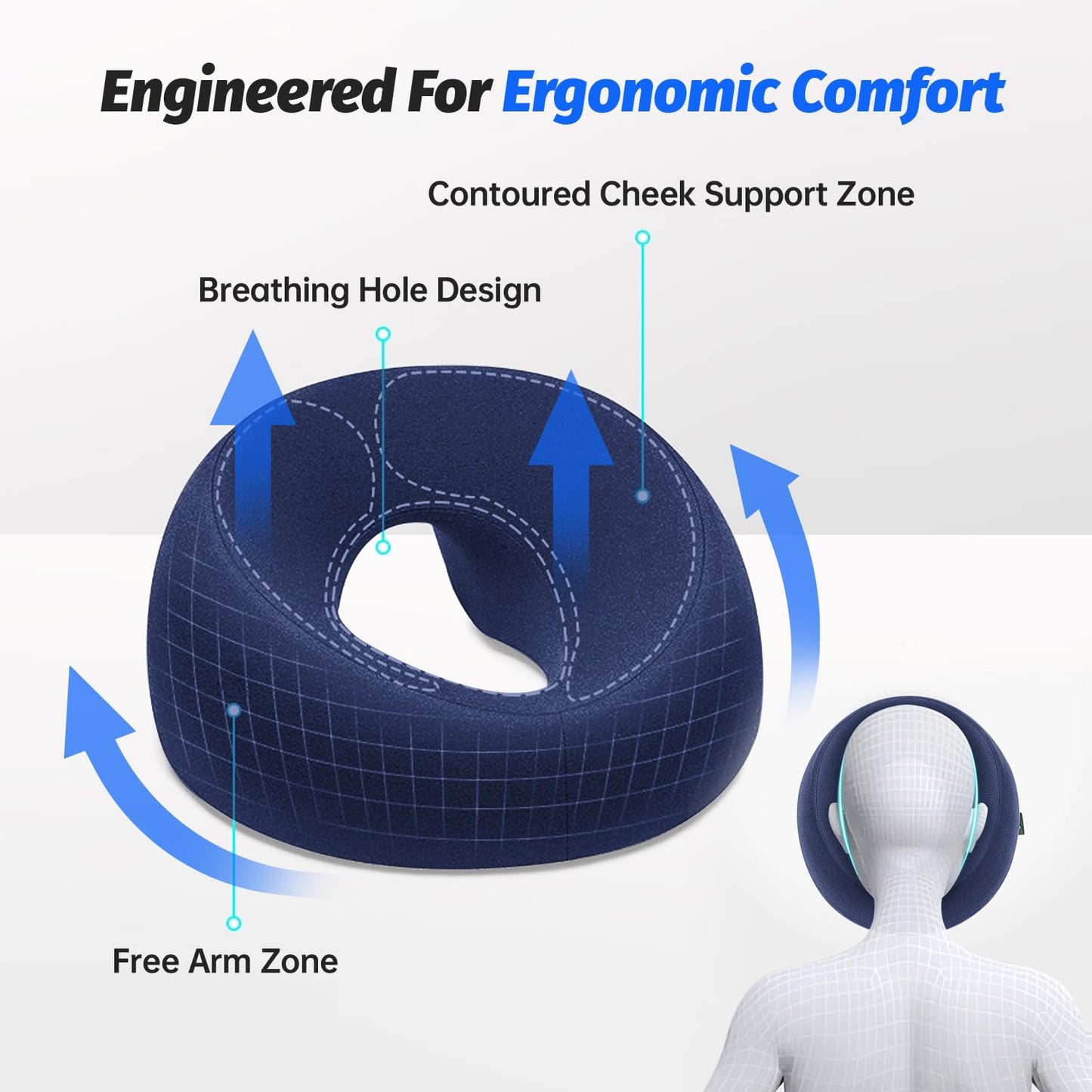 Xiaomubiao Face Down Pillow - Comfortable Massage Headrest for Stomach Sleeping | Navy Blue Cover