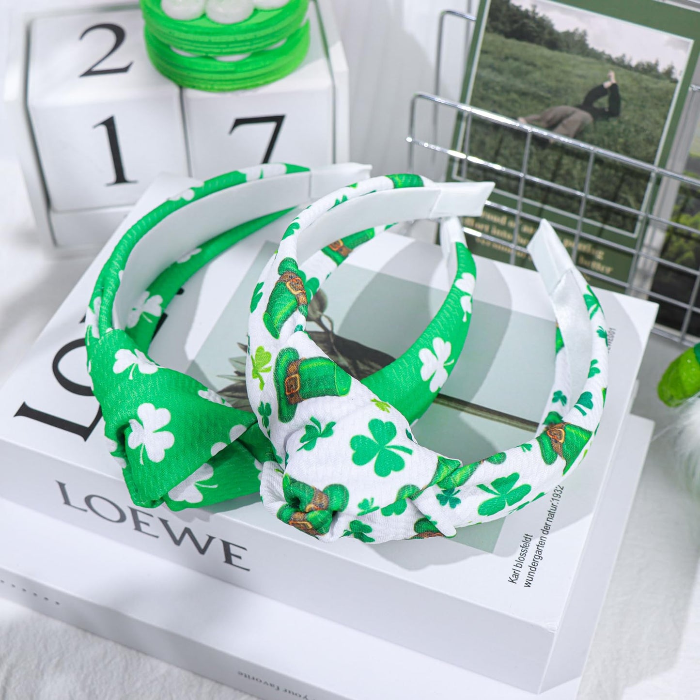 YanJie St.Patrick's Day Headband for Women Green Shamrock Knotted Heaband Clover Green Irish Top Hat Headbands Leaves Hairband Bowknot Hair Hoop Party Hair Accessories