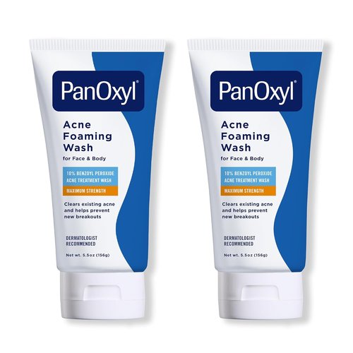PanOxyl Acne Foaming Wash - 10% Benzoyl Peroxide, Maximum Strength Daily Cleanser | 5.5 Oz, Pack of 2