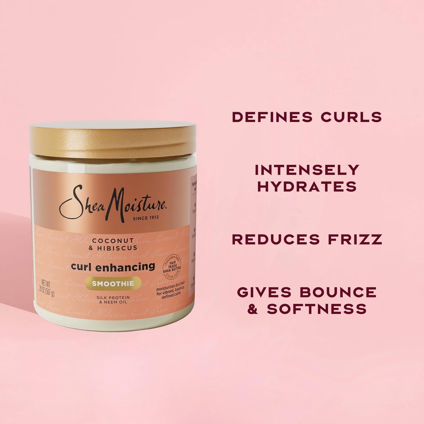 SheaMoisture Curl Enhancing Smoothie - Coconut & Hibiscus Cream for Thick, Curly Hair | 20 oz, Sulfate & Paraben Free