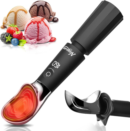 Skiennix Heated Ice Cream Scoop - Rechargeable Electric Scooper with Removable Battery & Drip-Proof Stand | IP68 Waterproof, Food-Grade Metal