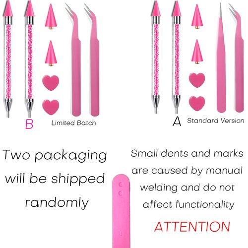 Pink Rhinestone Picker Tool Set - 2 Pcs Dual-Head Wax Pens with 2 Wax Tips and 2 Pink Tweezers, Wax Pencil for Rhinestones, Crystal Diamond Pickup Tool for Nail Art, Gem and Crystal Application Kit