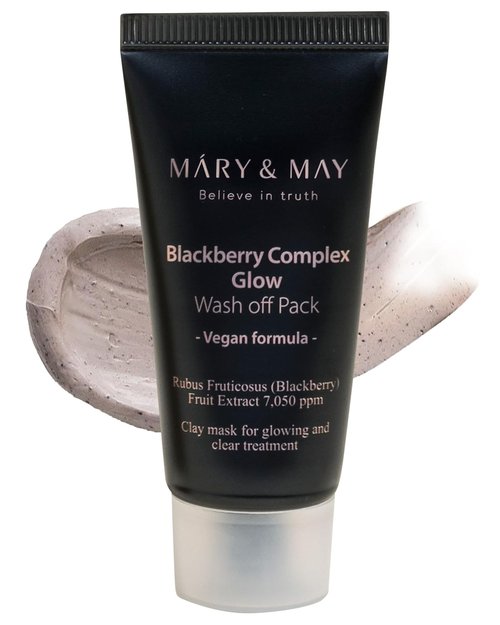 Mary&May Vegan Blackberry Glow Wash Off Mask - Pore Clearing & Anti-Aging Clay - Brightens Skin, 1.01oz