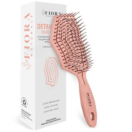 Fiora Naturals Hair Detangling Brush for Women - Detangler Hair Brush w/Flexible Soft Bristles, Gently Glides Through Tangles, Curly, Fine, Dry & Shower Wet HairBrush, cepillo para cabello, Rose Gold