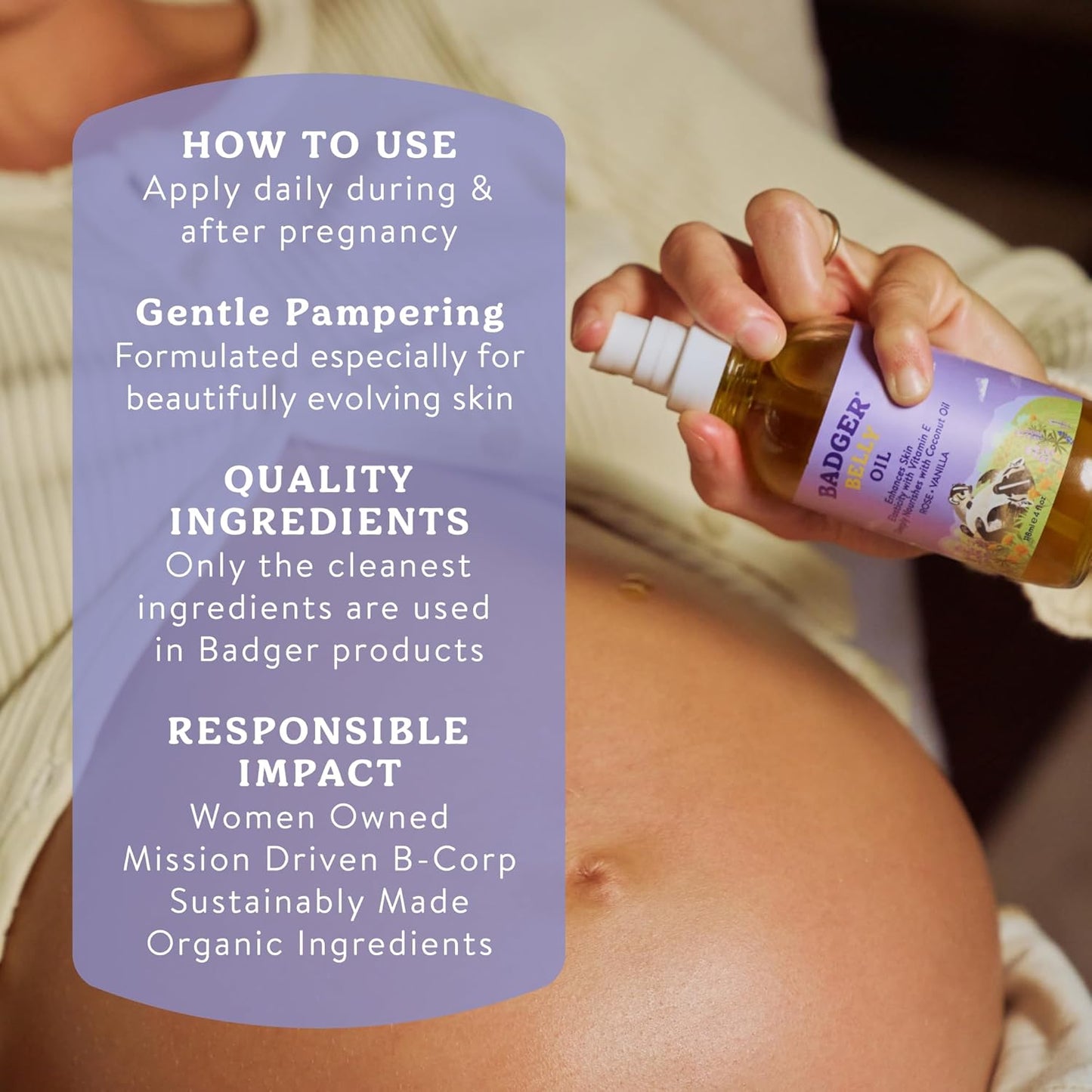 Badger Organic Pregnant Belly Oil - Nourishing Jojoba & Coconut Blend - 4 oz.