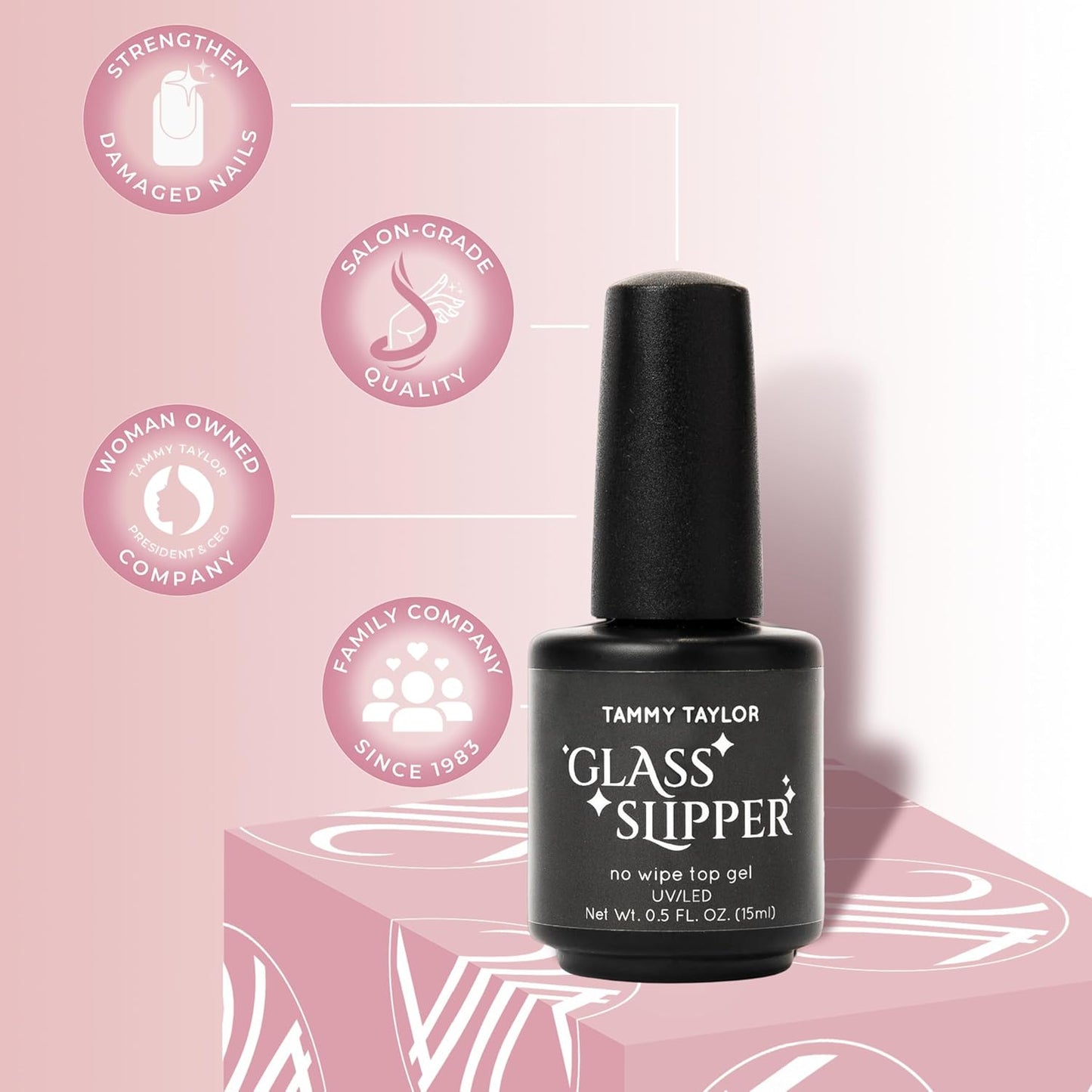 Tammy Taylor Glass Slipper Gel Top Coat - No Wipe, High Gloss Finish, UV/LED Quick Cure, Non-Yellowing Clear Polish