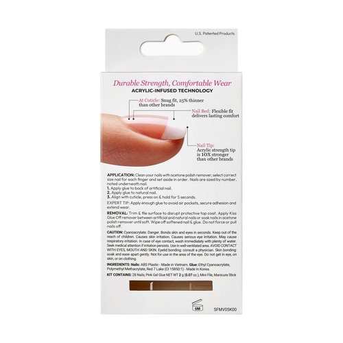 KISS Salon Acrylic, Press On Nails, Nail glue included, 'Je T'Aime', White, Medium Size, Coffin Shape, Includes 28 Nails, 2g glue, 1 Manicure Stick, 1 Mini File