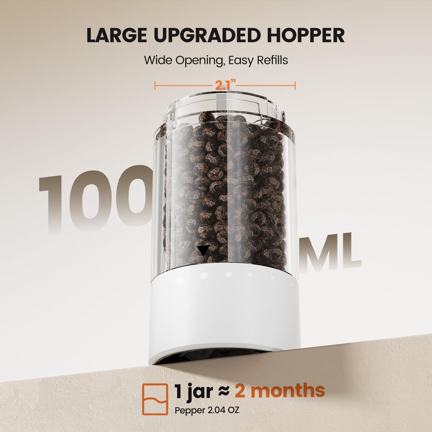 Electric Salt and Pepper Grinder Set - Rechargeable Automatic Salt and Pepper Shakers, Kitchen Appliances with External Adjustable Coarseness, Larger Hopper for Cooking, Home Gifts(2 Pack,Black/Black)