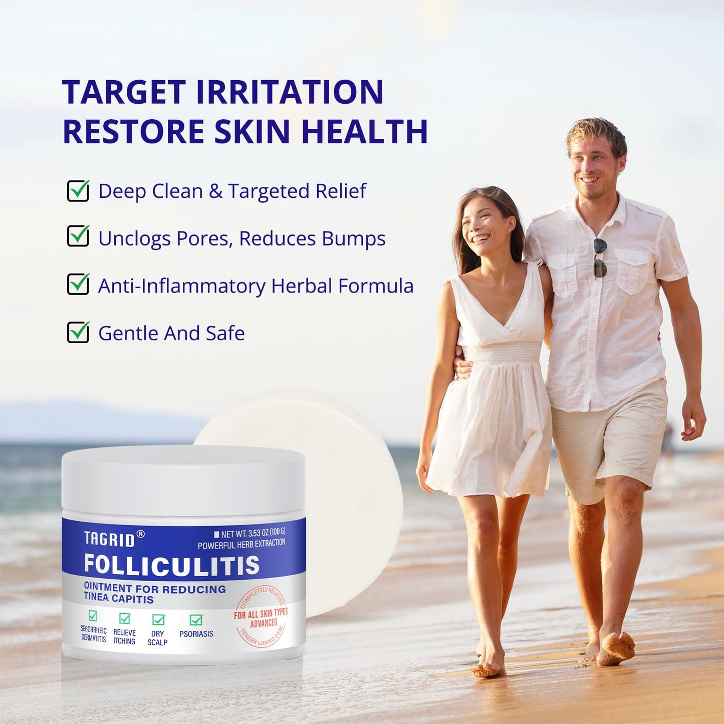 TAGRID Folliculitis Cream, Ingrown Hair, Soothing Scalp, Face & Body Cream - Hydrating & Refreshing - 100g