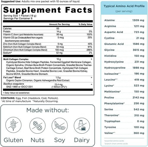 Ancient Nutrition Hydrolyzed Collagen Peptides Powder - Lean Protein with Probiotics & Vitamin C, Cinnamon Flavor, 8 Packets