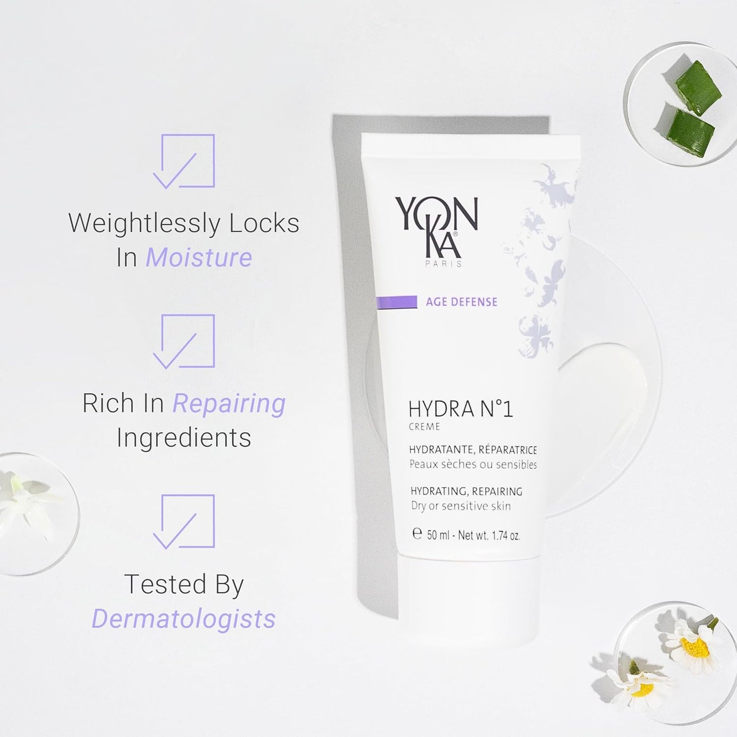 Yonka Daily Reparative Moisturizer - Rich Anti-Aging Hydra No. 1 Creme with Hyaluronic Acid & Vitamins A, C, E for Dry Skin