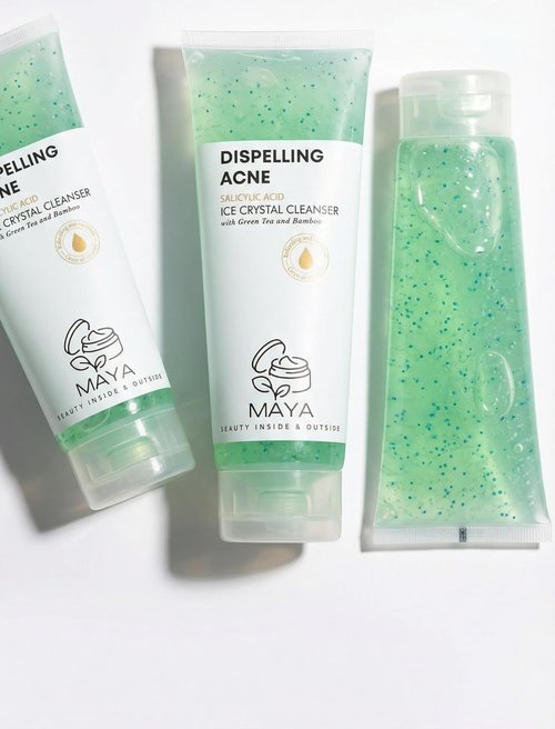 MAYA Ice Crystal Salicylic Acid Cleanser - 2% BHA Acne Face Wash with Green Tea & Bamboo | Exfoliating 120g