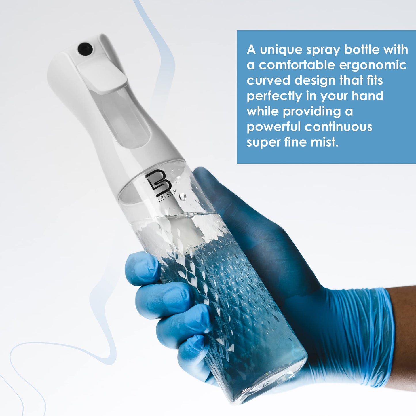L3 Beveled Spray Bottle - Continuous Spray with a Fine Mist Pattern - Barber and Hair Stylist Supplies - Less Hand Fatigue Compared to Standard Bottles - Level Three Barber Spray - 300 ml (Clear)