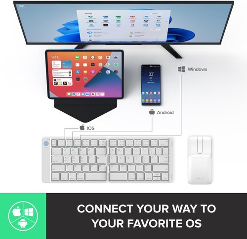 DELUX PockCombo Wireless Keyboard & Mouse - Foldable Bluetooth Design, Portable & Lightweight (White)