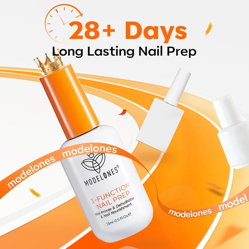modelones Nail Dehydrator and Primer Base Coat, 3-in-One HEMA-Free Nourishing Prep for Acrylic & Gel Nails, Supports Growth