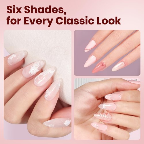 Beetles 22 Pcs HEMA-Free Gel Nail Polish Kit with U V Light - 6 Color Pink Nude Red Pearl White Gel Polish Set Ethereal Glow Gift-Ready Package DIY Salon Portable Manicure Kit Women Girls Teens Gifts