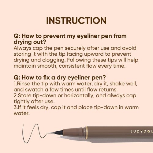 JUDYDOLL Ultra-Fine Liquid Eyeliner-Precision Tip for Wing Line, Smudge-Proof, Quick-Drying, Waterproof, Easy to Get Inner Corner Lined, Hooded Eyes-Friendly (#2 Deep Brown)