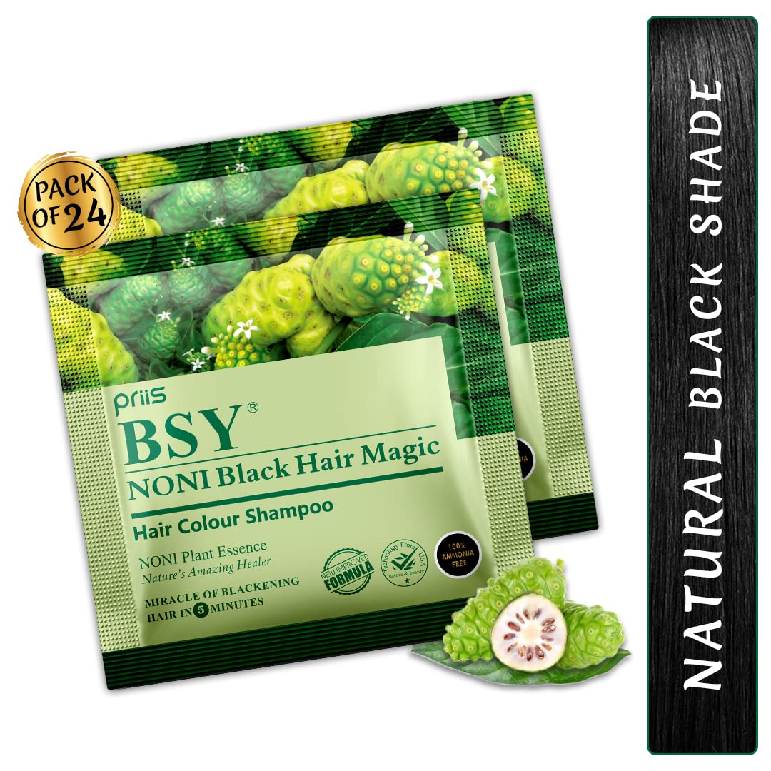 BSY Noni Black Hair Magic Hair Dye Shampoo, 12 ml - Pack of 24 Sachets