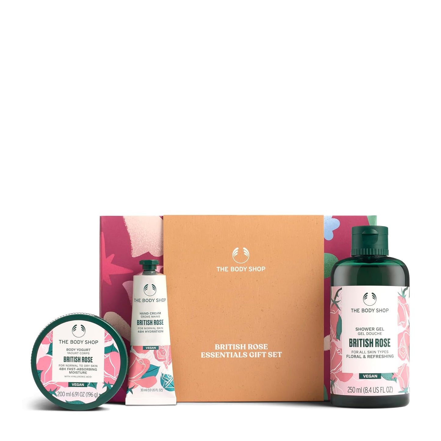 The Body Shop British Rose Essentials Gift Set - 3-Piece Vegan Collection with Body Yogurt, Hand Cream & Shower Gel