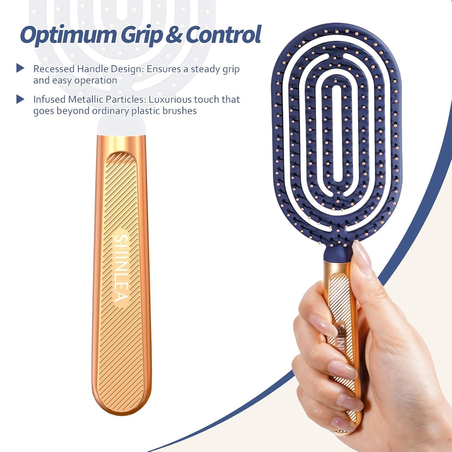 SHINLEA Speed Dry Detangler Brush - Metal-Infused Gold Handle & Curved Design for Wet Hair