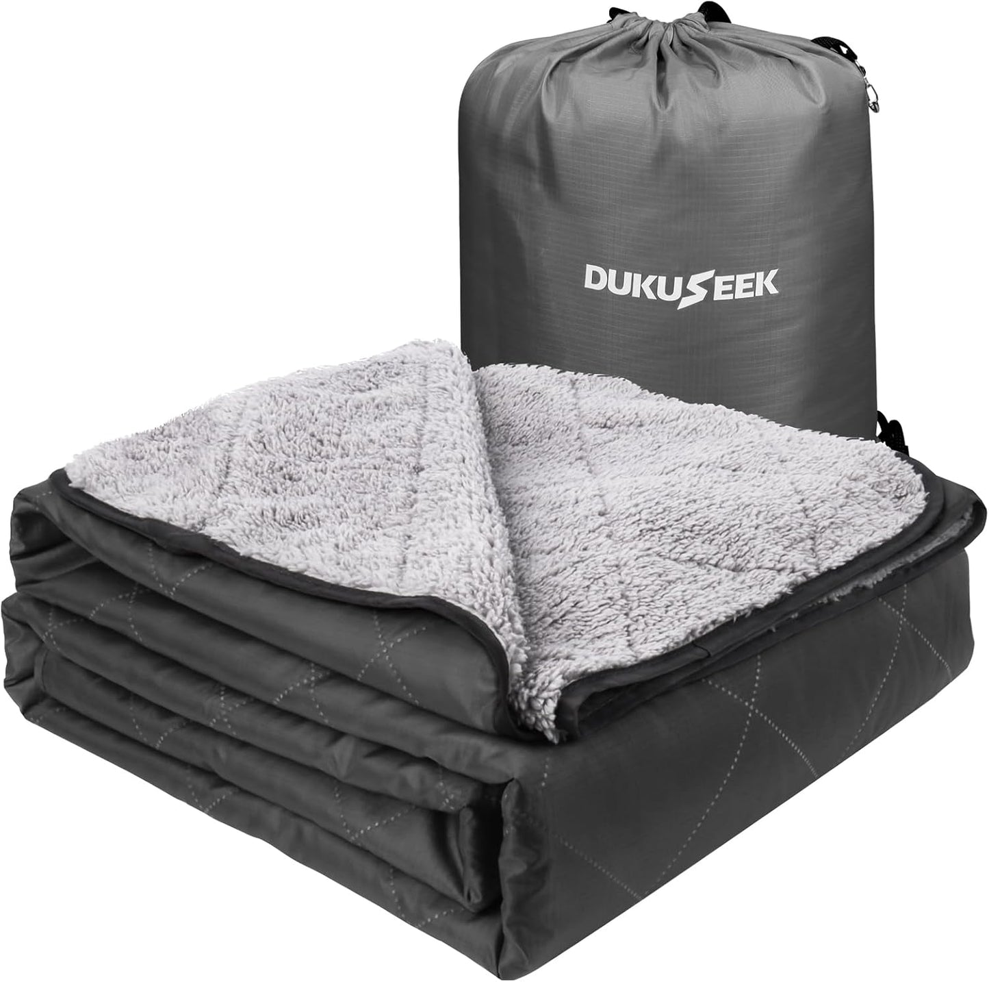 DUKUSEEK Sherpa Waterproof Camping Blanket - Warm, Large Fleece Hooded Blanket for Outdoor Events