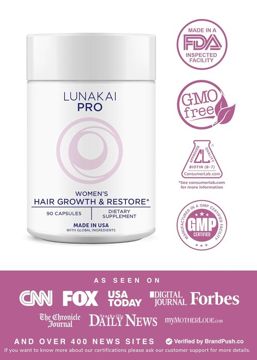 Lunakai Hair Growth Supplement for Women - Advanced 20 Nutrient Formula with Marine Collagen, Biotin & Keratin - 90 Capsules for Thicker Strands