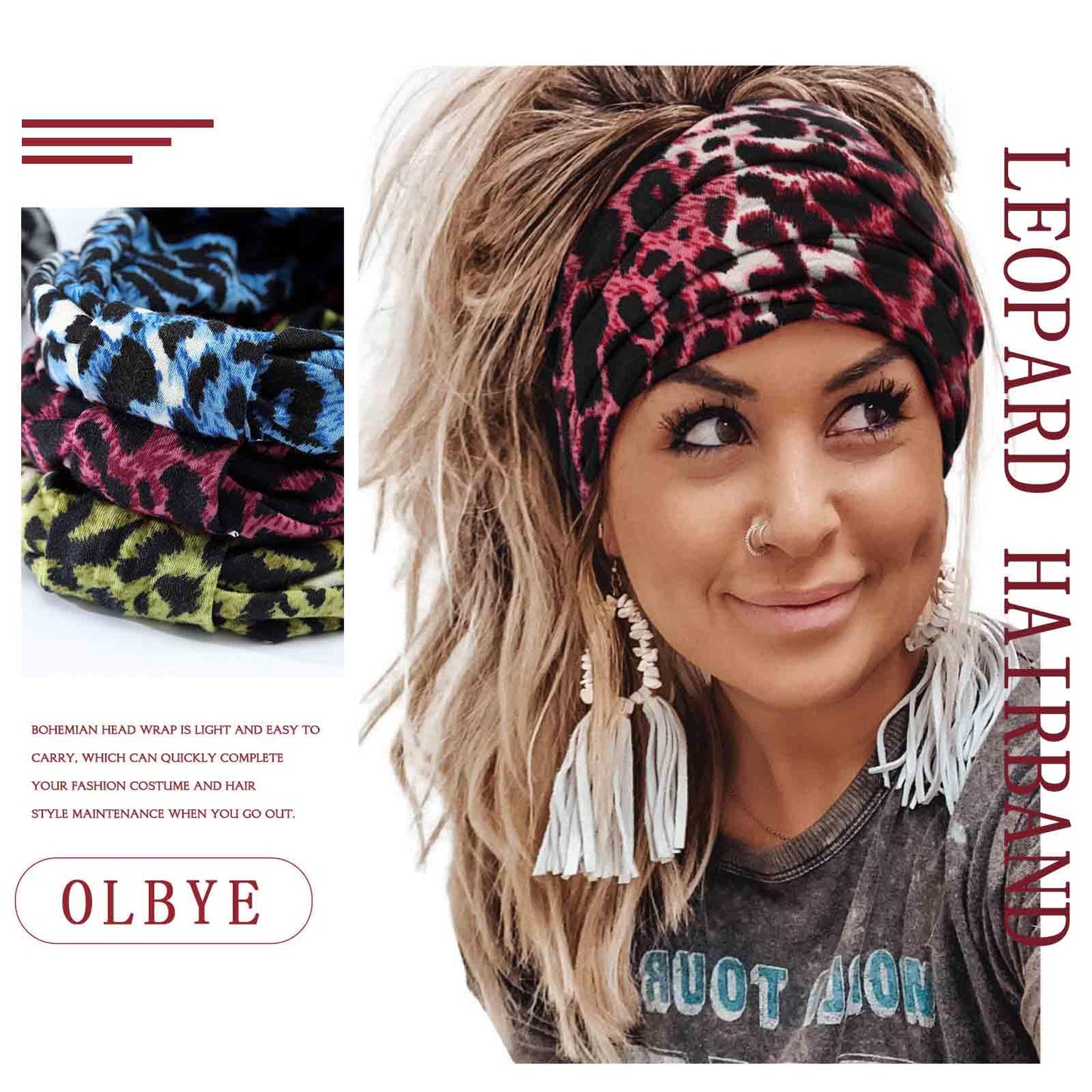 Olbye Headbands for Women Wide Boho Hairbands Knotted Turban Headband Tie Dye Non Slip Elastic Head Bands Floral African Workout Head Wraps Solid Color Yoga Sweatband Cotton Head Scarfs Bohemian Hair