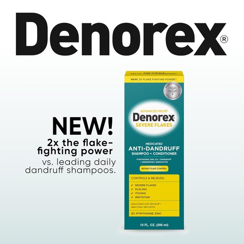 Denorex Advanced Relief Anti-Dandruff Shampoo & Conditioner - 2% Pyrithione Zinc | Severe Flake Control | 10 fl oz