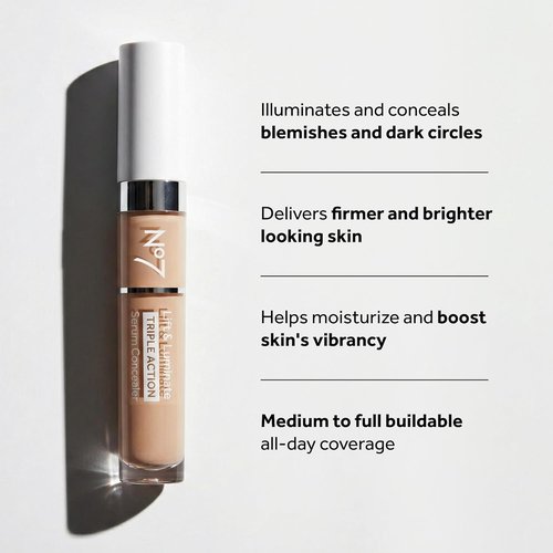 No7 Lift & Luminate Concealer Serum - Anti-Aging Liquid Makeup for Dark Circles - Light Medium (8ml)
