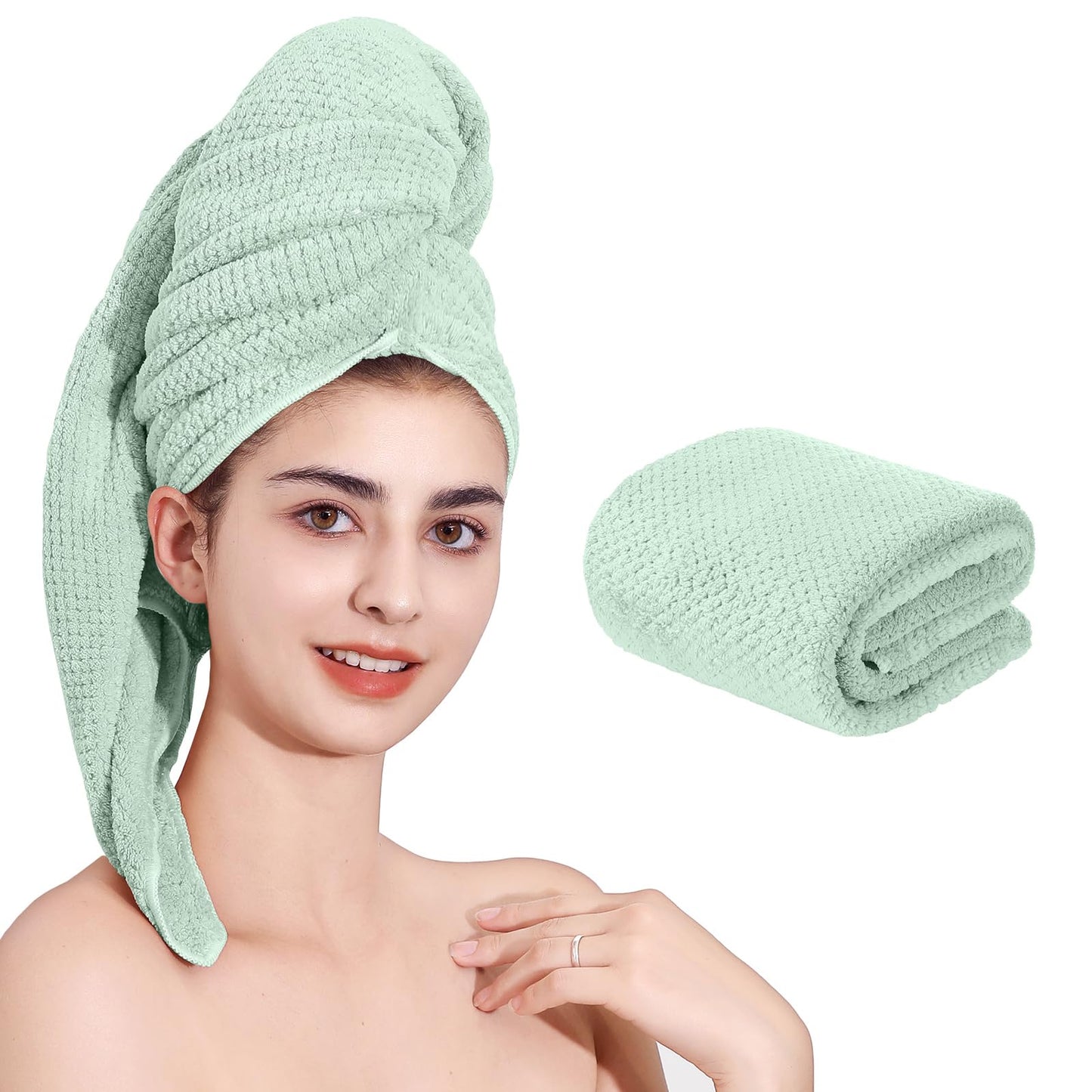 Laojbaba Microfiber Hair Towel Quick Dry Hair Towel Hair Drying Towels Suitable for All Kinds of Hair Ultra Absorbent Long and Thick Hair 24X48inch Green (1pcs)