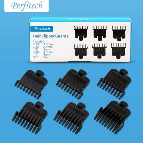 Baybliss Hair Clipper Guards - 6Pcs Replacement Set for FX787 & Andis T Outliner | 1/16" to 3/8" Black
