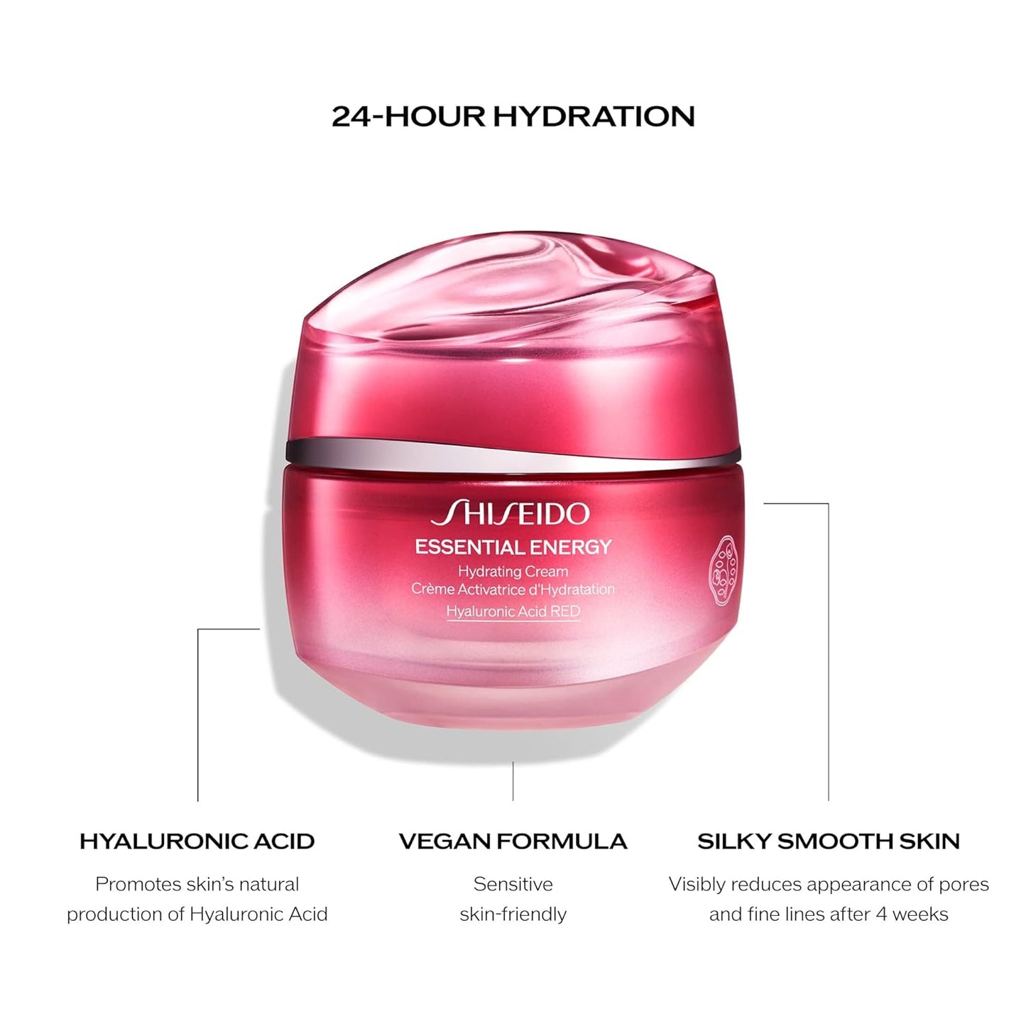 Shiseido Essential Energy Hydrating Cream - 24-Hour Hydration & Pore Reduction with Hyaluronic Acid | Vegan for All Skin Types