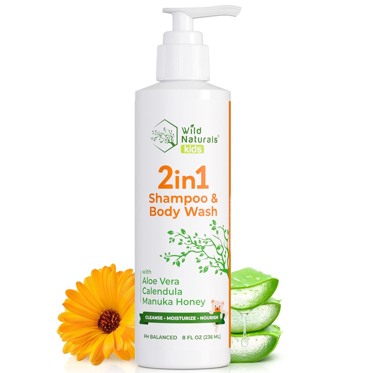 Wild Naturals Baby Eczema Shampoo & Body Wash - Gentle Tear-Free Formula with Aloe & Manuka Honey, 8 fl oz
