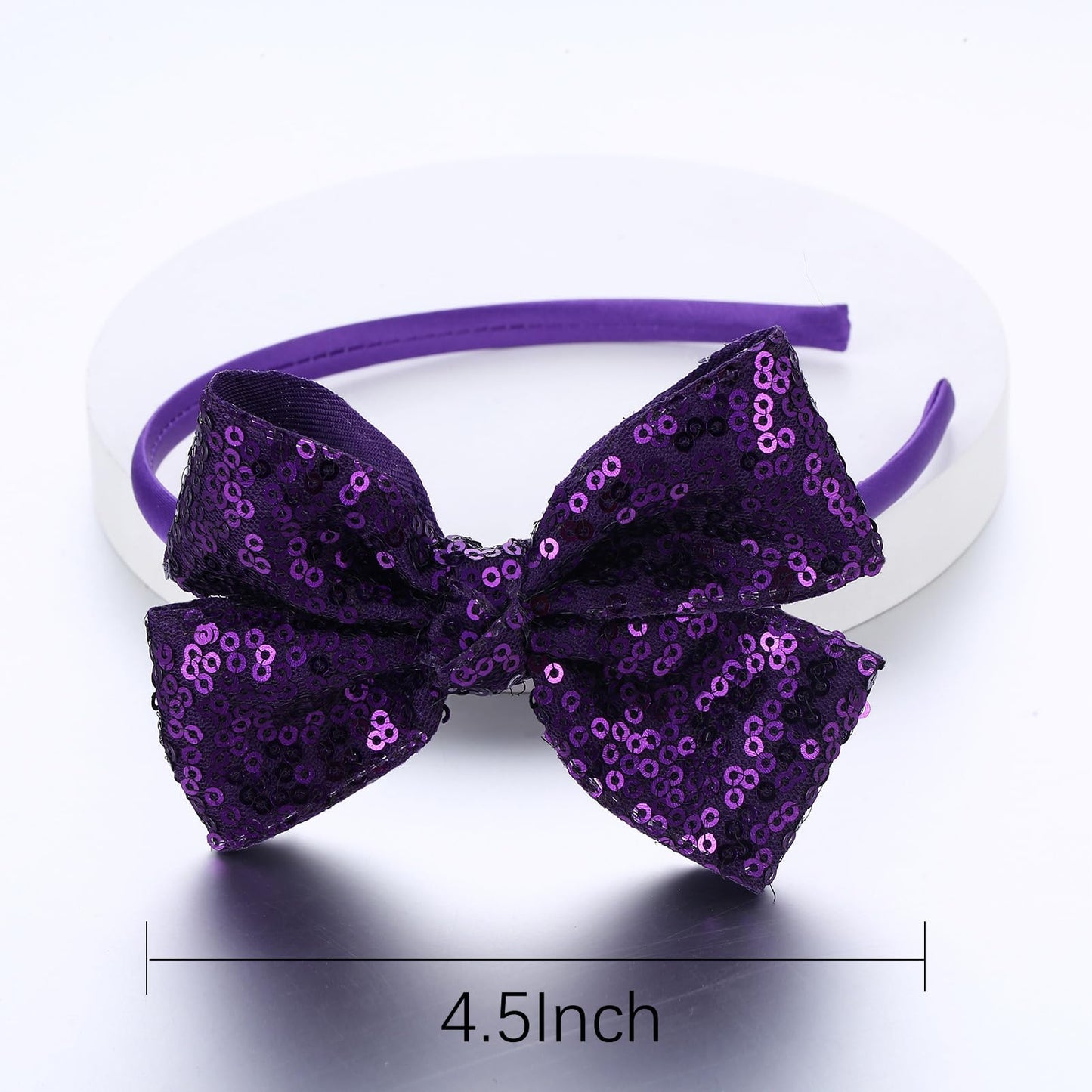 Kiszu Sparkly Sequin Hair Bow Headband for Girls, Kids, and Toddlers - Fashion Cute Boutique Style Hair Accessory - 1 Piece (Dark Purple)