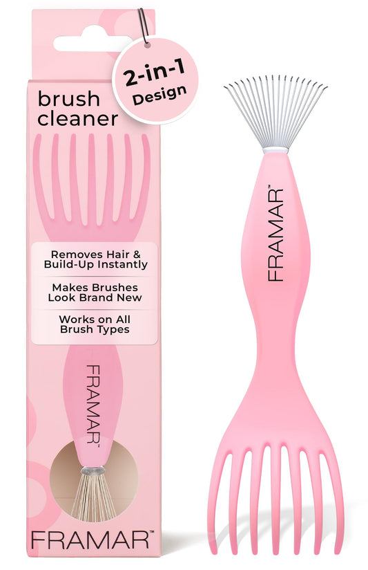 FRAMAR Premium Hair Brush Cleaner Tool – Hairbrush Cleaner Tool, Brush Cleaner Tool for All Types, Comb Cleaner – 2 in 1 Design Removes Hair & Build up Instantly – Pink